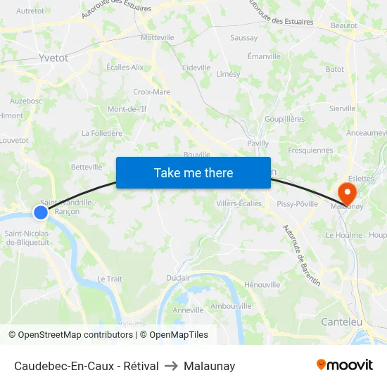 Caudebec-En-Caux - Rétival to Malaunay map