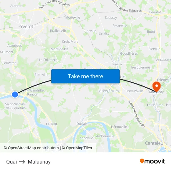 Quai to Malaunay map