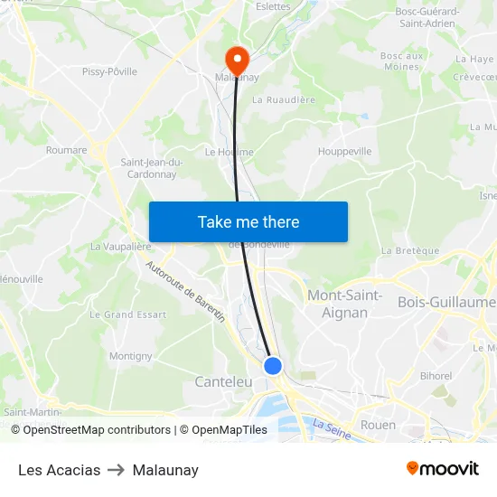 Les Acacias to Malaunay map