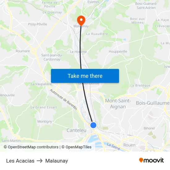 Les Acacias to Malaunay map
