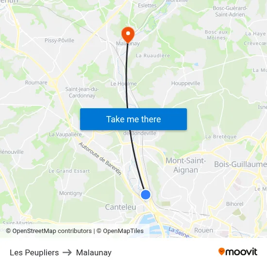 Les Peupliers to Malaunay map