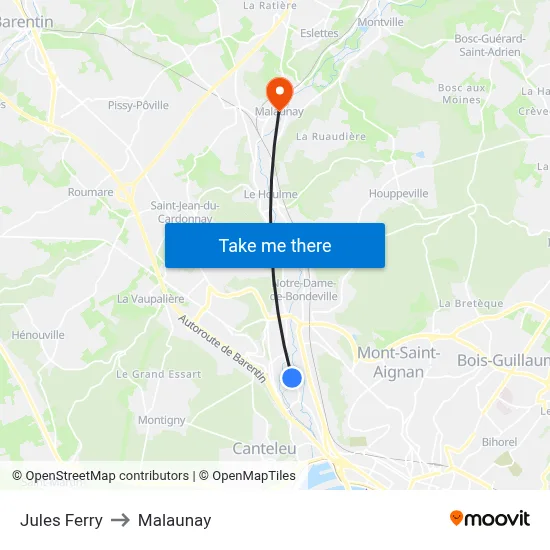 Jules Ferry to Malaunay map