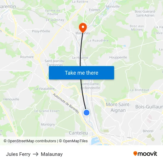 Jules Ferry to Malaunay map