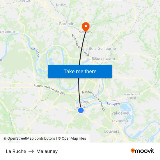 La Ruche to Malaunay map