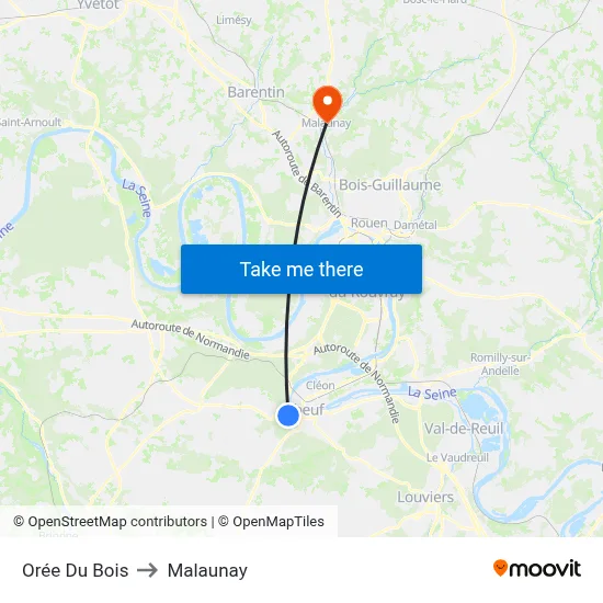 Orée Du Bois to Malaunay map