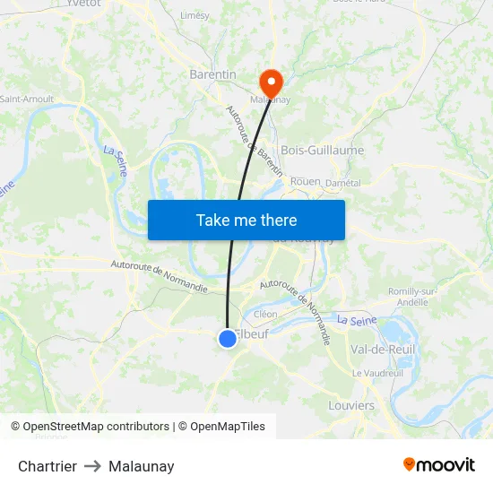 Chartrier to Malaunay map