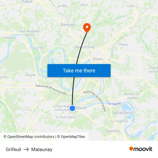 Grifeuil to Malaunay map