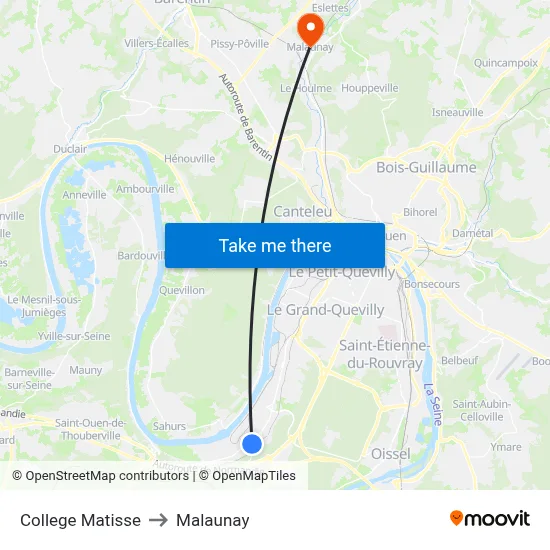 College Matisse to Malaunay map