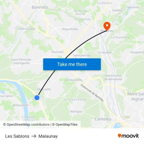 Les Sablons to Malaunay map