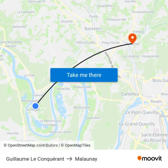 Guillaume Le Conquérant to Malaunay map