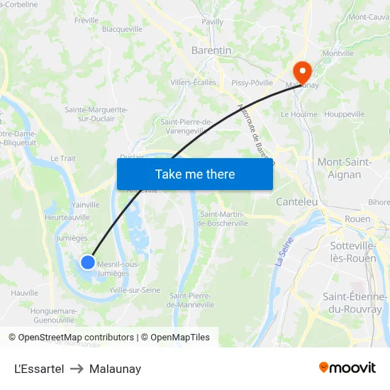 L'Essartel to Malaunay map
