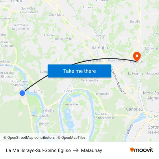 La Mailleraye-Sur-Seine Eglise to Malaunay map