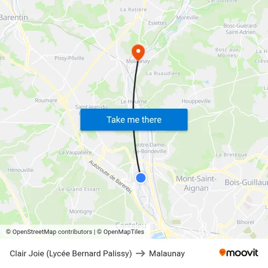 Clair Joie (Lycée Bernard Palissy) to Malaunay map