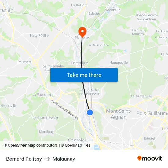 Bernard Palissy to Malaunay map