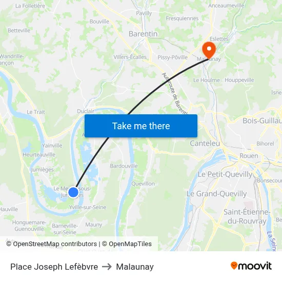 Place Joseph Lefèbvre to Malaunay map