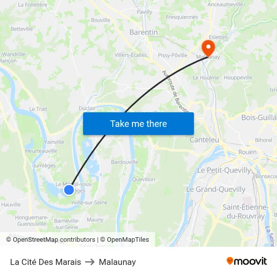 La Cité Des Marais to Malaunay map