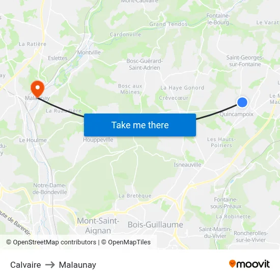 Calvaire to Malaunay map