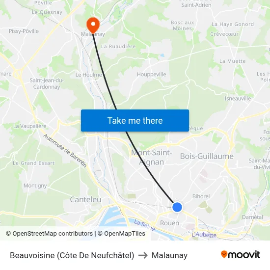Beauvoisine (Côte De Neufchâtel) to Malaunay map