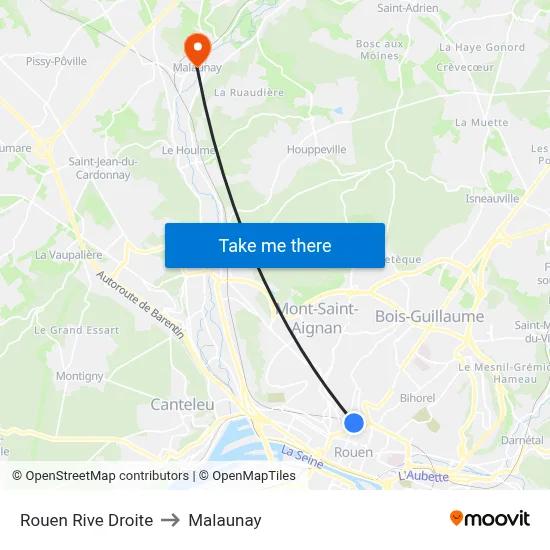 Rouen Rive Droite to Malaunay map