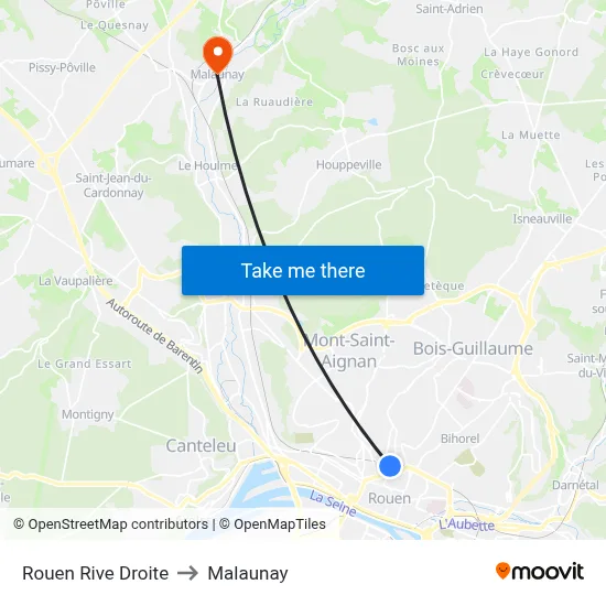 Rouen Rive Droite to Malaunay map