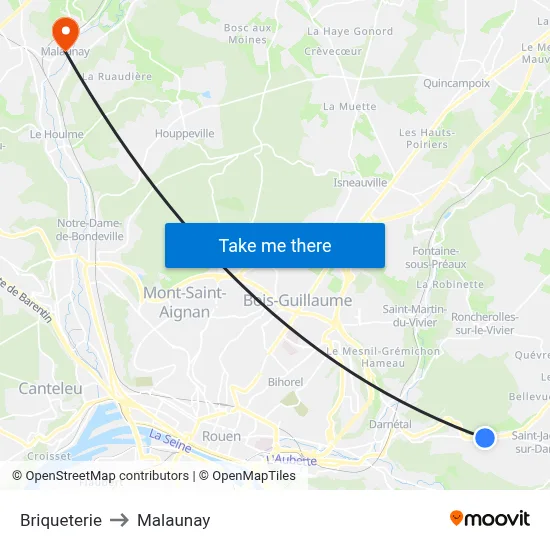Briqueterie to Malaunay map
