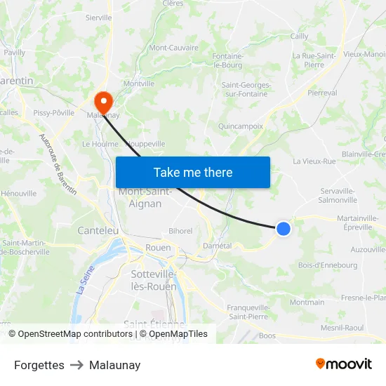 Forgettes to Malaunay map