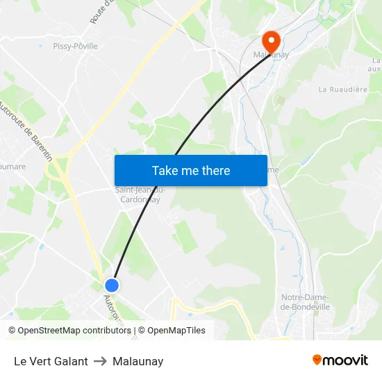 Le Vert Galant to Malaunay map