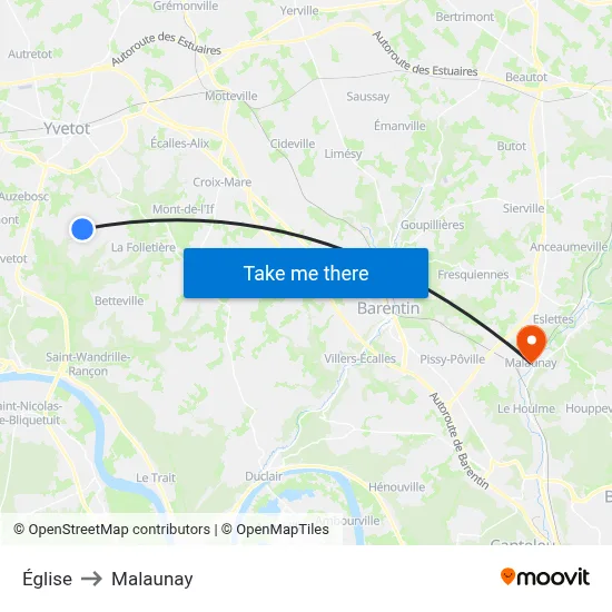 Église to Malaunay map