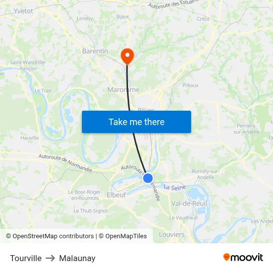 Tourville to Malaunay map