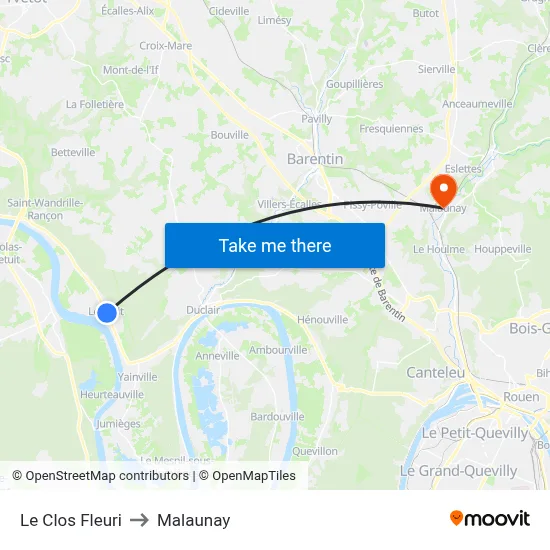 Le Clos Fleuri to Malaunay map
