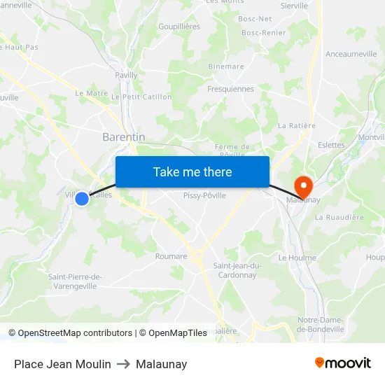 Place Jean Moulin to Malaunay map
