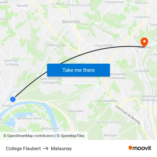 College Flaubert to Malaunay map