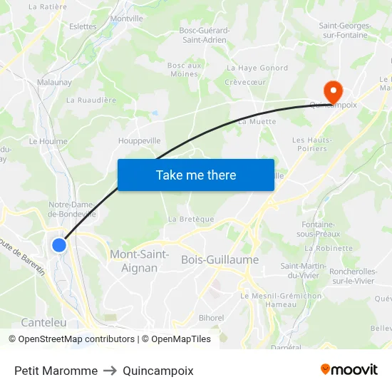 Petit Maromme to Quincampoix map