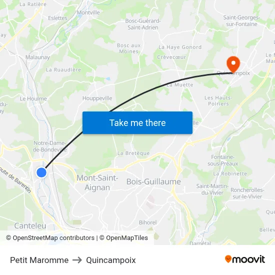 Petit Maromme to Quincampoix map