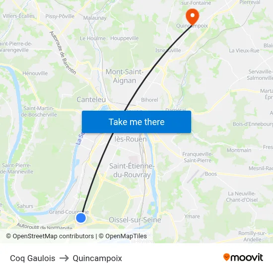Coq Gaulois to Quincampoix map