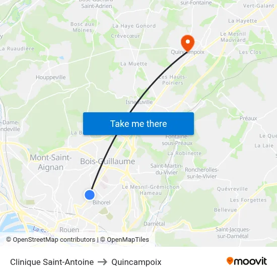 Clinique Saint-Antoine to Quincampoix map