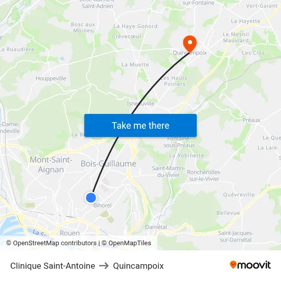 Clinique Saint-Antoine to Quincampoix map