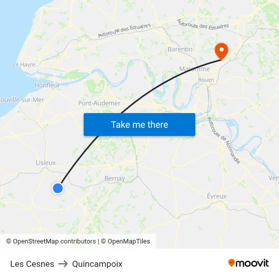 Les Cesnes to Quincampoix map