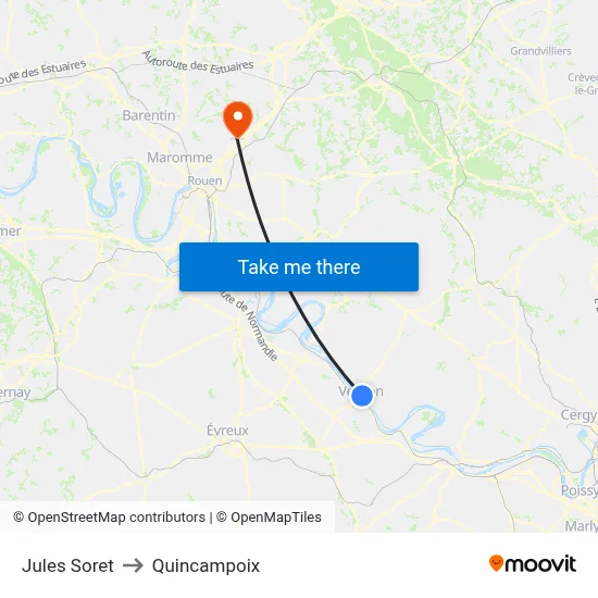Vernon - Jules Soret to Quincampoix map