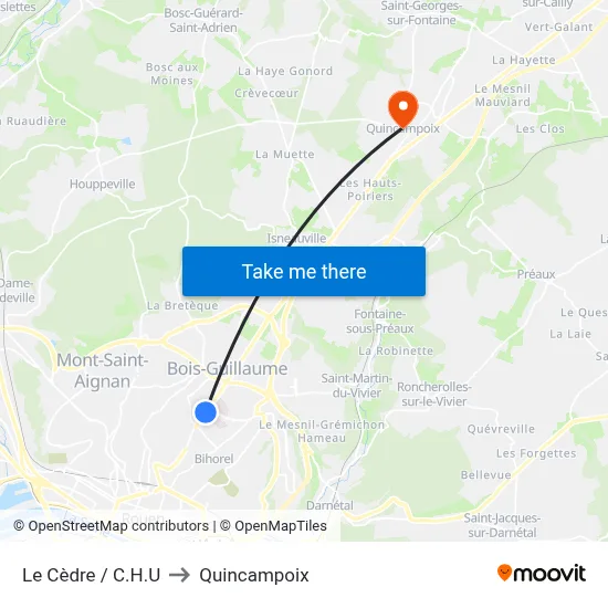 Le Cèdre / C.H.U to Quincampoix map