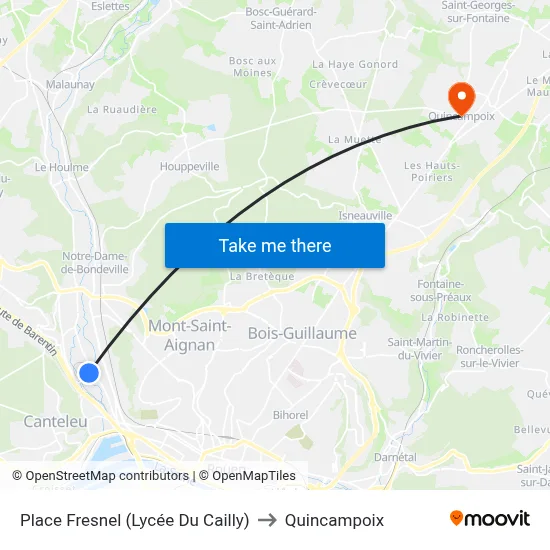 Place Fresnel (Lycée Du Cailly) to Quincampoix map