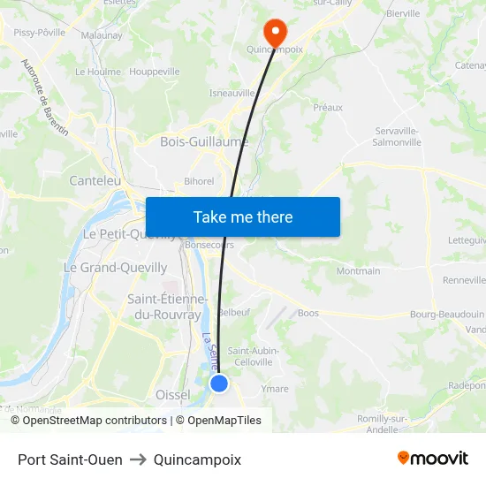 Port Saint-Ouen to Quincampoix map