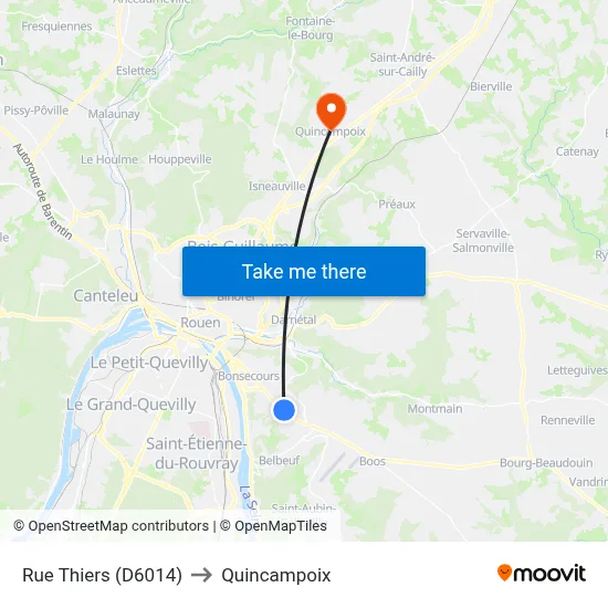 Rue Thiers (D6014) to Quincampoix map