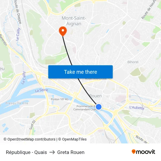République - Quais to Greta Rouen map