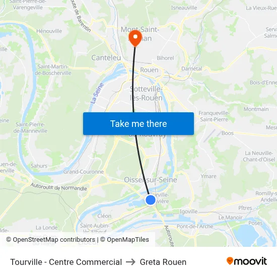 Tourville - Centre Commercial to Greta Rouen map