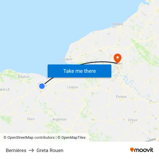 Bernières to Greta Rouen map