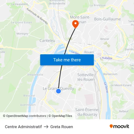Centre Administratif to Greta Rouen map