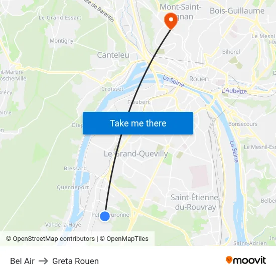 Bel Air to Greta Rouen map