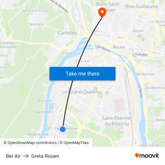 Bel Air to Greta Rouen map