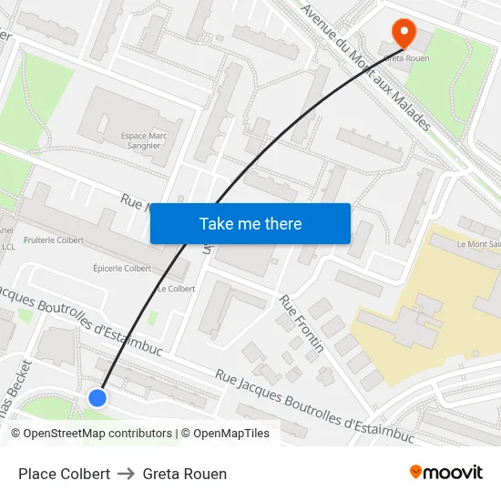 Place Colbert to Greta Rouen map